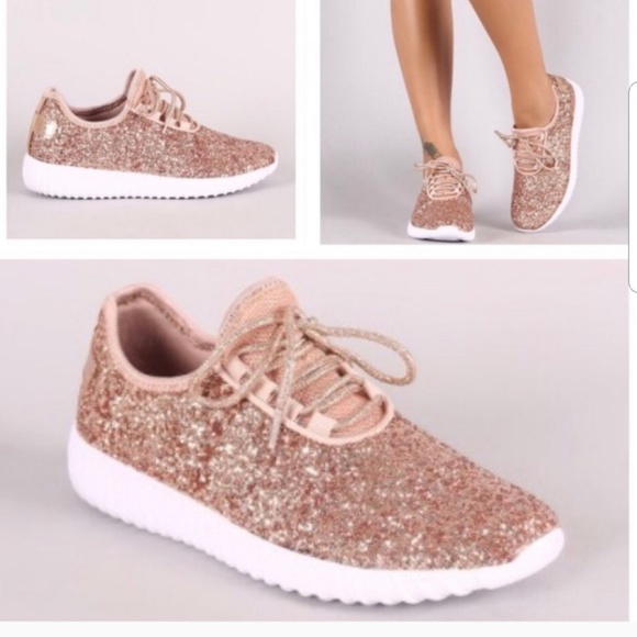 Shoes - Rose Gold Glitter Sneakers
